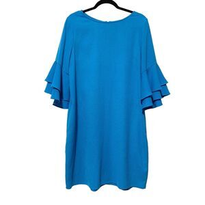 Soft Surroundings Shift Dress Blue Bell 3/4 Tiered Sleeve Size M
